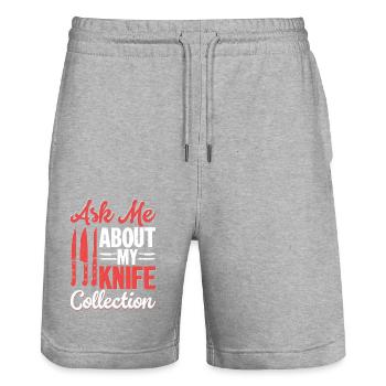 Posez-moi des questions sur ma collection de couteaux Knife Collector H - Short de jogging bio TRAINER Stanley/Stella unisexe - gris chiné - Devant - Nik (191cm) & Marisol (170cm)