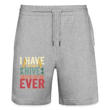 I Have Too Many Knives Knife Collector Hobby - Stanley/Stella Trainer Unisex Organic Jogging Shorts - heather grey - Front - Nik (191cm) & Marisol (170cm)