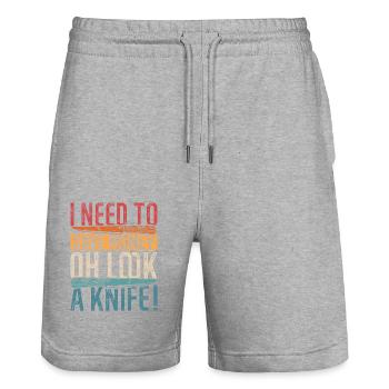 I Need To Save Money Oh Look, A Knife! Knife Colle - Stanley/Stella Unisex Bio Joggingshorts Trainer  - Grau meliert - Vorne - Nik (191cm) & Marisol (170cm)