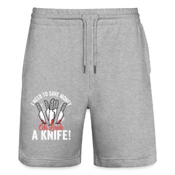 I Need To Save Money Oh Look, A Knife! Hobby Knife - Stanley/Stella Unisex Bio Joggingshorts Trainer  - Grau meliert - Vorne - Nik (191cm) & Marisol (170cm)