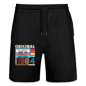 40e anniversaire mari février 1984 Mixtape Cassette - Short de jogging bio TRAINER Stanley/Stella unisexe - noir - Devant - Nik (191cm) & Marisol (170cm)