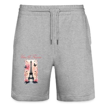 Vive la France-Tour Eiffel-Paris - Short de jogging bio TRAINER Stanley/Stella unisexe - gris chiné - Devant - Nik (191cm) & Marisol (170cm)