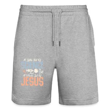 Un peu de science et beaucoup de Jésus I - Short de jogging bio TRAINER Stanley/Stella unisexe - gris chiné - Devant - Nik (191cm) & Marisol (170cm)
