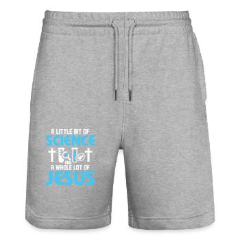 Un peu de science et beaucoup de Jésus E - Short de jogging bio TRAINER Stanley/Stella unisexe - gris chiné - Devant - Nik (191cm) & Marisol (170cm)