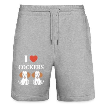 Humour Chien cocker - Short de jogging bio TRAINER Stanley/Stella unisexe - gris chiné - Devant - Nik (191cm) & Marisol (170cm)