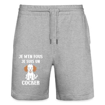 Humour Chien cocker - Short de jogging bio TRAINER Stanley/Stella unisexe - gris chiné - Devant - Nik (191cm) & Marisol (170cm)