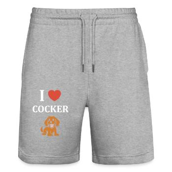 Humour Chien cocker - Short de jogging bio TRAINER Stanley/Stella unisexe - gris chiné - Devant - Nik (191cm) & Marisol (170cm)