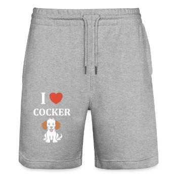 Humour Chien cocker - Short de jogging bio TRAINER Stanley/Stella unisexe - gris chiné - Devant - Nik (191cm) & Marisol (170cm)