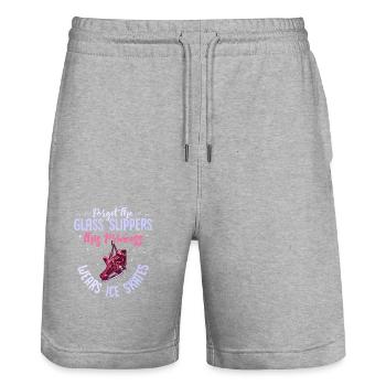 Princesse de la patinoire : patins par-dessus pantoufles - Short de jogging bio TRAINER Stanley/Stella unisexe - gris chiné - Devant - Nik (191cm) & Marisol (170cm)
