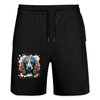 Caniche Chien Tête Portrait Coloré - Short de jogging bio TRAINER Stanley/Stella unisexe - noir - Devant - Nik (191cm) & Marisol (170cm)