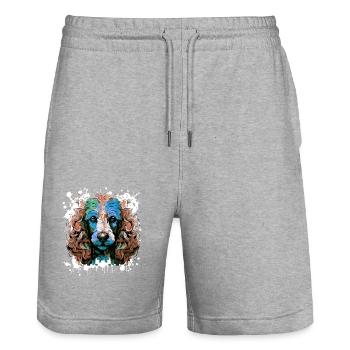 Pudel Hund Kopf Porträt Bunt - Stanley/Stella Unisex Bio Joggingshorts Trainer  - Grau meliert - Vorne - Nik (191cm) & Marisol (170cm)