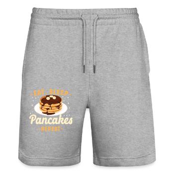 Amateur de crêpes Les enfants dorment - Short de jogging bio TRAINER Stanley/Stella unisexe - gris chiné - Devant - Nik (191cm) & Marisol (170cm)