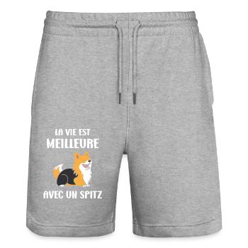Humour chien Spitz - Short de jogging bio TRAINER Stanley/Stella unisexe - gris chiné - Devant - Nik (191cm) & Marisol (170cm)
