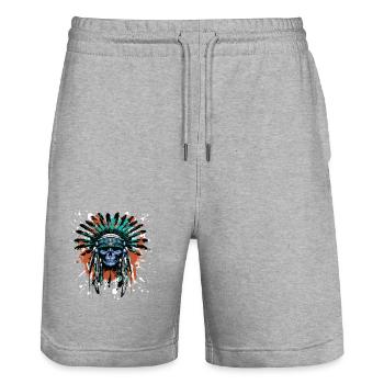 Apache Crâne Indien Coloré - Short de jogging bio TRAINER Stanley/Stella unisexe - gris chiné - Devant - Nik (191cm) & Marisol (170cm)