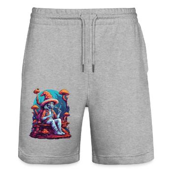 Alien Forest Mushrooms Psychedelic Goa Trance - Stanley/Stella Trainer Unisex Organic Jogging Shorts - heather grey - Front - Nik (191cm) & Marisol (170cm)