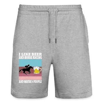 J’aime la bière et les courses de chevaux et peut-être - Short de jogging bio TRAINER Stanley/Stella unisexe - gris chiné - Devant - Nik (191cm) & Marisol (170cm)
