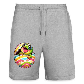 Colorful Easter egg with hatching frog design - Stanley/Stella Trainer Unisex Organic Jogging Shorts - heather grey - Front - Nik (191cm) & Marisol (170cm)