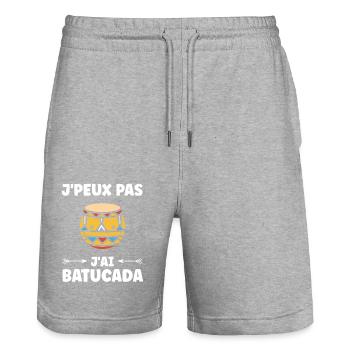 Humour tambour batucada - Short de jogging bio TRAINER Stanley/Stella unisexe - gris chiné - Devant - Nik (191cm) & Marisol (170cm)