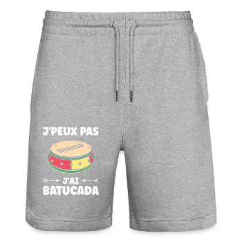 Humour tambour batucada - Short de jogging bio TRAINER Stanley/Stella unisexe - gris chiné - Devant - Nik (191cm) & Marisol (170cm)