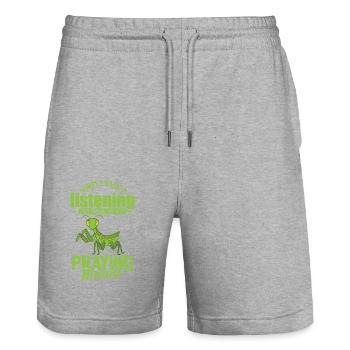 Sorry I wasn't listening Praying Mantis - Stanley/Stella Unisex Bio Joggingshorts Trainer  - Grau meliert - Vorne - Nik (191cm) & Marisol (170cm)