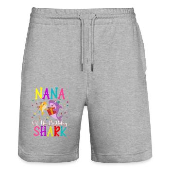 Nana Of The Shark Birthday Family Matching - Stanley/Stella Trainer Unisex Organic Jogging Shorts - heather grey - Front - Nik (191cm) & Marisol (170cm)