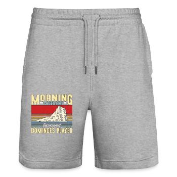 Dominoes Player Morning Is Not My Time Domino Game - Stanley/Stella Unisex Bio Joggingshorts Trainer  - Grau meliert - Vorne - Nik (191cm) & Marisol (170cm)