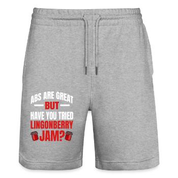 Humor for Swedish cranberry jam - Stanley/Stella Trainer Unisex Organic Jogging Shorts - heather grey - Front - Nik (191cm) & Marisol (170cm)