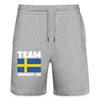 Cranberry Jam Team - Stanley/Stella Trainer Unisex Organic Jogging Shorts - heather grey - Front - Nik (191cm) & Marisol (170cm)