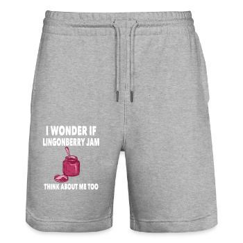 Swedish cranberry jam shirt - Stanley/Stella Trainer Unisex Organic Jogging Shorts - heather grey - Front - Nik (191cm) & Marisol (170cm)
