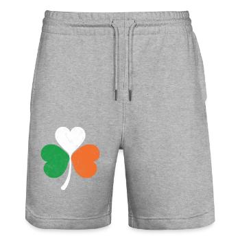 Irish Flag Shamrock - Stanley/Stella Trainer Unisex Organic Jogging Shorts - heather grey - Front - Nik (191cm) & Marisol (170cm)