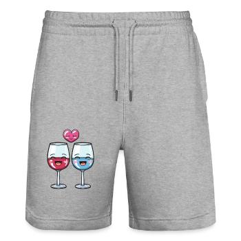 Red Wine Couple Wine Love Heart Funny - Stanley/Stella Trainer Unisex Organic Jogging Shorts - heather grey - Front - Nik (191cm) & Marisol (170cm)
