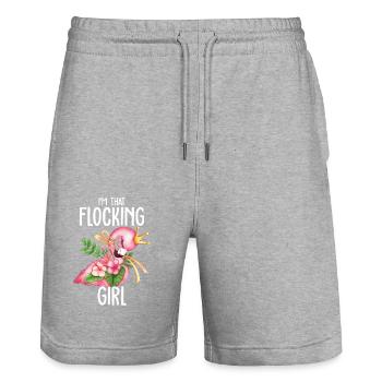 Flamingo Je suis cette fille floquée flamant rose mignon - Short de jogging bio TRAINER Stanley/Stella unisexe - gris chiné - Devant - Nik (191cm) & Marisol (170cm)