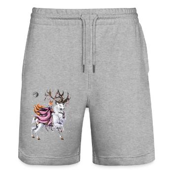 Japanischer Kitsune-Fuchs reitet auf Kirschblütenhirsch - Stanley/Stella Unisex Bio Joggingshorts Trainer  - Grau meliert - Vorne - Nik (191cm) & Marisol (170cm)