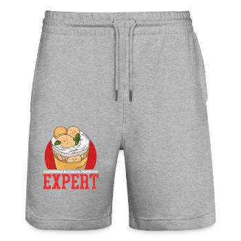Bananenpudding | Bananen Pudding Geschenk - Stanley/Stella Unisex Bio Joggingshorts Trainer  - Grau meliert - Vorne - Nik (191cm) & Marisol (170cm)