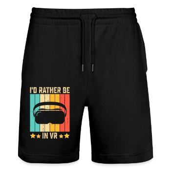 VR Virtual Reality Brille Virtuelle Realität - Stanley/Stella Unisex Bio Joggingshorts Trainer  - Schwarz - Vorne - Nik (191cm) & Marisol (170cm)
