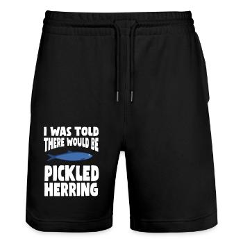 Pickled herring design - Stanley/Stella Trainer Unisex Organic Jogging Shorts - black - Front - Nik (191cm) & Marisol (170cm)