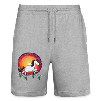 Pony Sonne Schneeglöckchen Blumen Frühling Pferd - Stanley/Stella Unisex Bio Joggingshorts Trainer  - Grau meliert - Vorne - Nik (191cm) & Marisol (170cm)