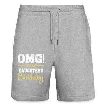 OMG c’est mon anniversaire de fille fête des pères famille - Short de jogging bio TRAINER Stanley/Stella unisexe - gris chiné - Devant - Nik (191cm) & Marisol (170cm)