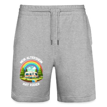 Rente Ruhestand Camping Caravan Regenbogen Rentner - Stanley/Stella Unisex Bio Joggingshorts Trainer  - Grau meliert - Vorne - Nik (191cm) & Marisol (170cm)