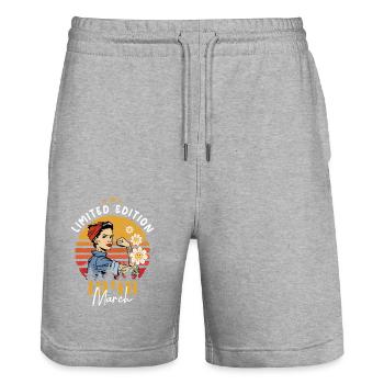 Frauen im März 1948 Geboren Geburtstag 1948 - Stanley/Stella Unisex Bio Joggingshorts Trainer  - Grau meliert - Vorne - Nik (191cm) & Marisol (170cm)