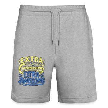 Extra Chromosome - Down Syndrom Tag - Stanley/Stella Unisex Bio Joggingshorts Trainer  - Grau meliert - Vorne - Nik (191cm) & Marisol (170cm)