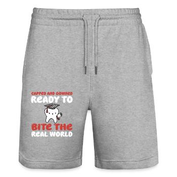 Dentistry Student Graduation Day - Stanley/Stella Trainer Unisex Organic Jogging Shorts - heather grey - Front - Nik (191cm) & Marisol (170cm)