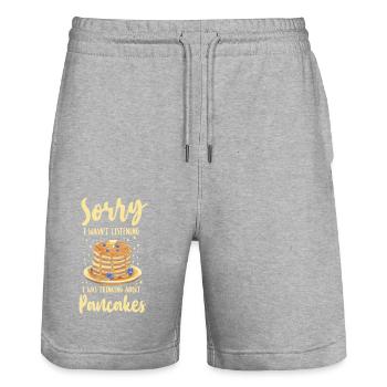 Pancake Lover Kids Sorry I Wasn't - Stanley/Stella Trainer Unisex Organic Jogging Shorts - heather grey - Front - Nik (191cm) & Marisol (170cm)