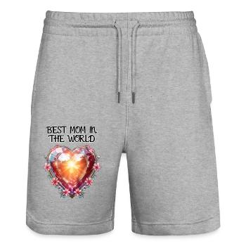 Fête des mères. Amour, Meilleure Mère, Coeur, Fleurs, - Short de jogging bio TRAINER Stanley/Stella unisexe - gris chiné - Devant - Nik (191cm) & Marisol (170cm)