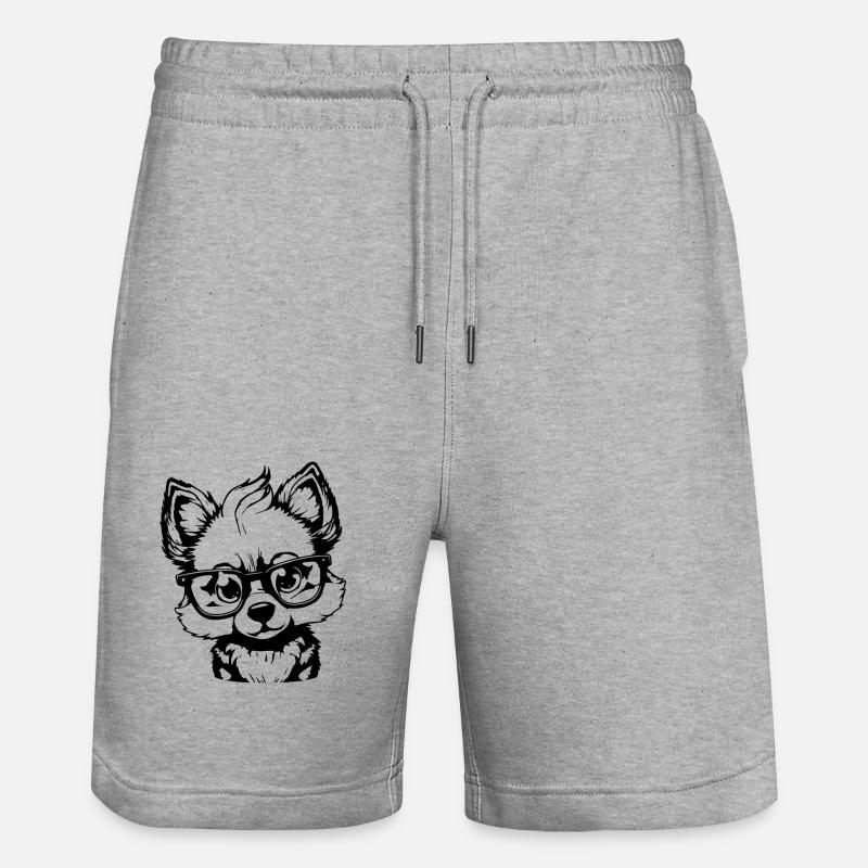 niedlicher Wolf mit einer Brille - Stanley/Stella Unisex Bio Joggingshorts Trainer  - Grau meliert
