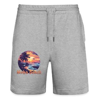 Moha Beach Caribbean Netherlands Sunset Vacation - Stanley/Stella Trainer Unisex Organic Jogging Shorts - heather grey - Front - Nik (191cm) & Marisol (170cm)