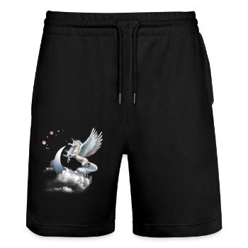 Cheval volant licorne ou pégase - Short de jogging bio TRAINER Stanley/Stella unisexe - noir - Devant - Nik (191cm) & Marisol (170cm)