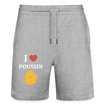 Humour bébé poussin - Short de jogging bio TRAINER Stanley/Stella unisexe - gris chiné - Devant - Nik (191cm) & Marisol (170cm)
