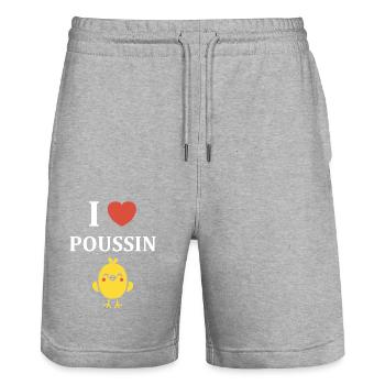 Humour petit poussin - Short de jogging bio TRAINER Stanley/Stella unisexe - gris chiné - Devant - Nik (191cm) & Marisol (170cm)