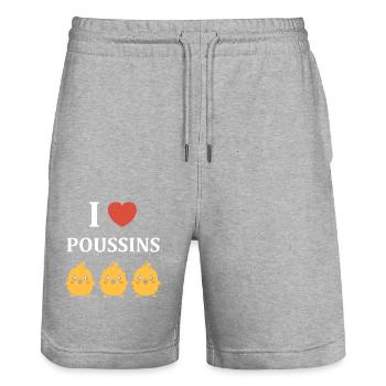 Humour petit poussin - Short de jogging bio TRAINER Stanley/Stella unisexe - gris chiné - Devant - Nik (191cm) & Marisol (170cm)
